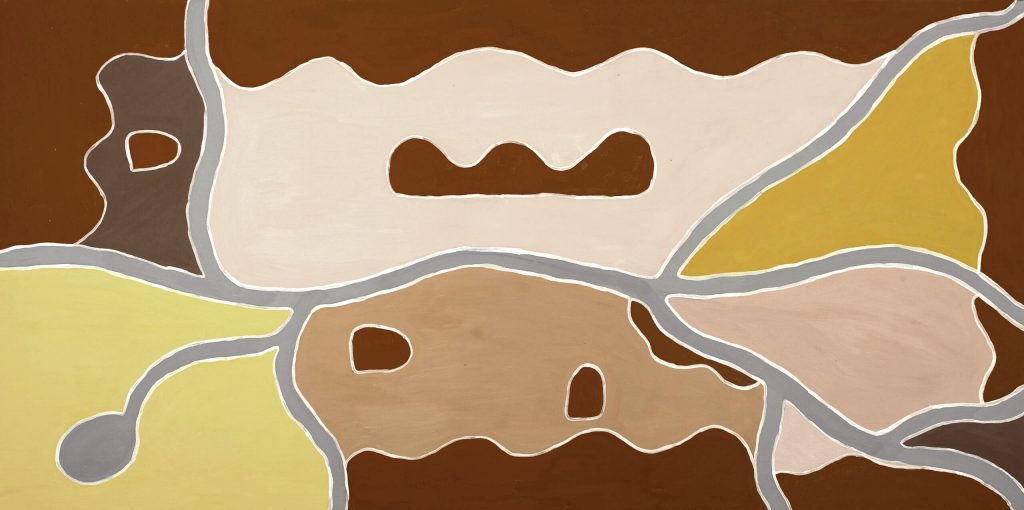 Cathy Marawuk Binbirridj Ward, "Goordim", Natural pigments on canvas, 60 x 120cm, Courtesy Waringarri Artists.